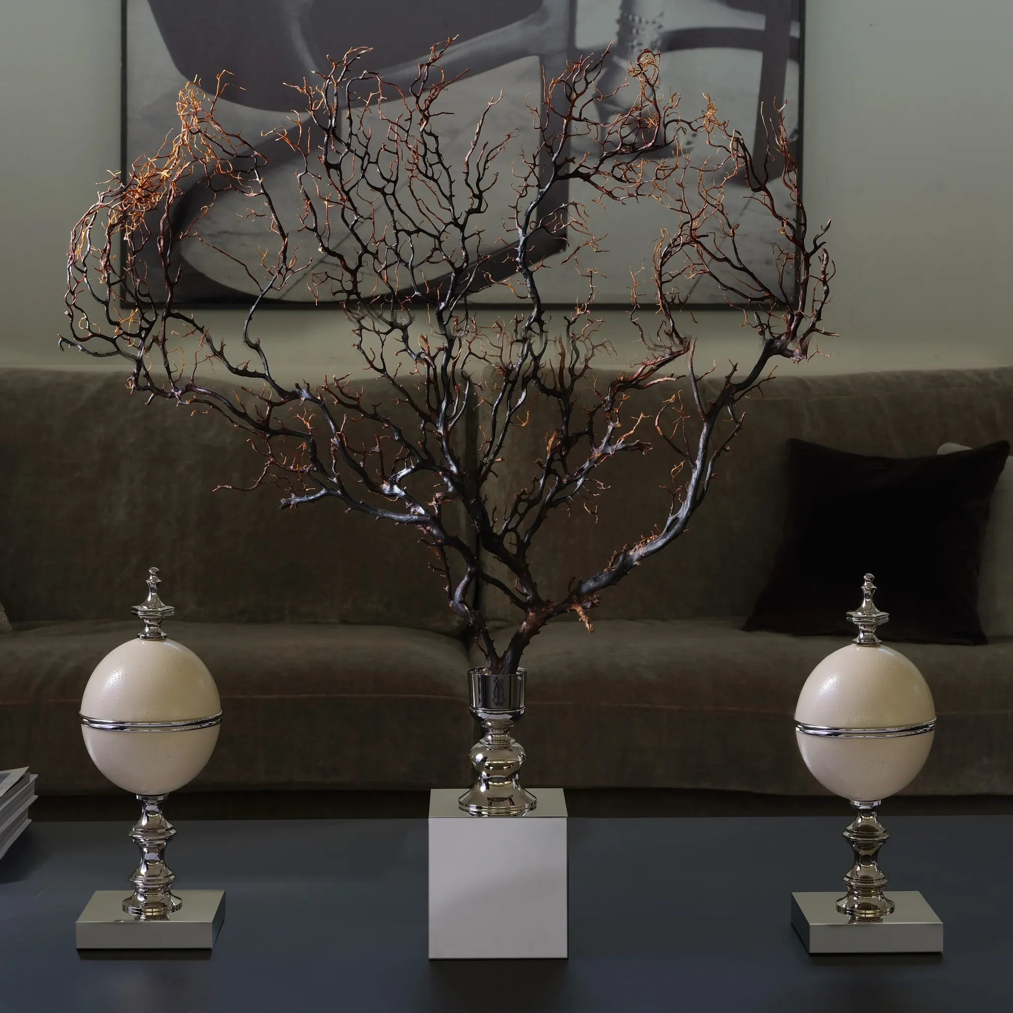 مجسم مرجان جورجونيا طبيعي على قاعدة من النيكل