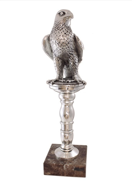 Silver Falcon on Pedestal Sculpture