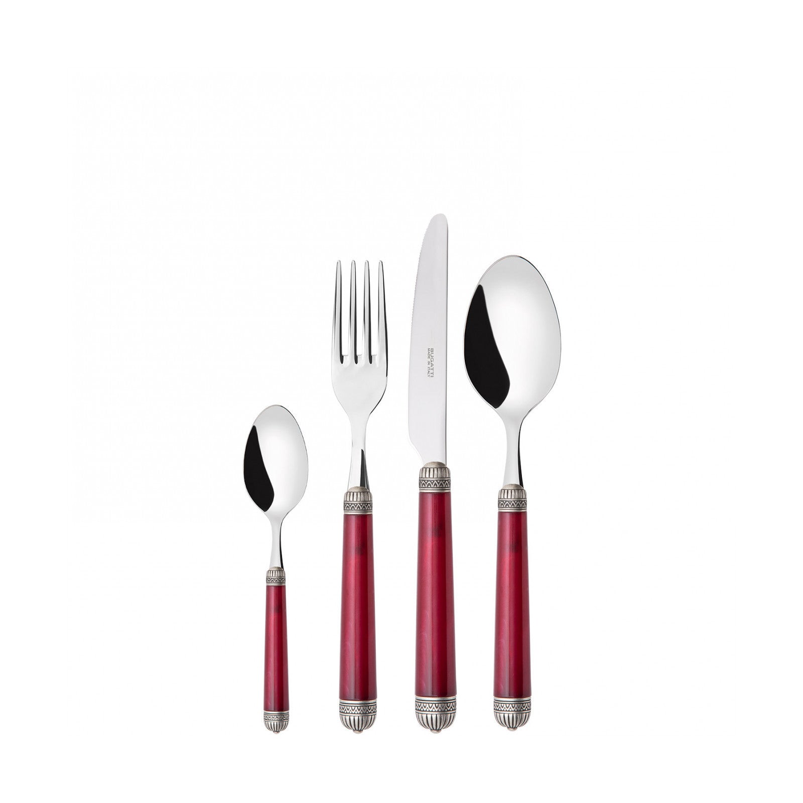 طقم دوريكو بحلقة مطلية بالفضة العتيقة – 75 قطعة – لون أحمر رخامي (برغندي) – صندوق خشب وينجي