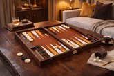 Premium Handcrafted Knitted Leather Backgammon Set in Brown by Manopoulos - Main View