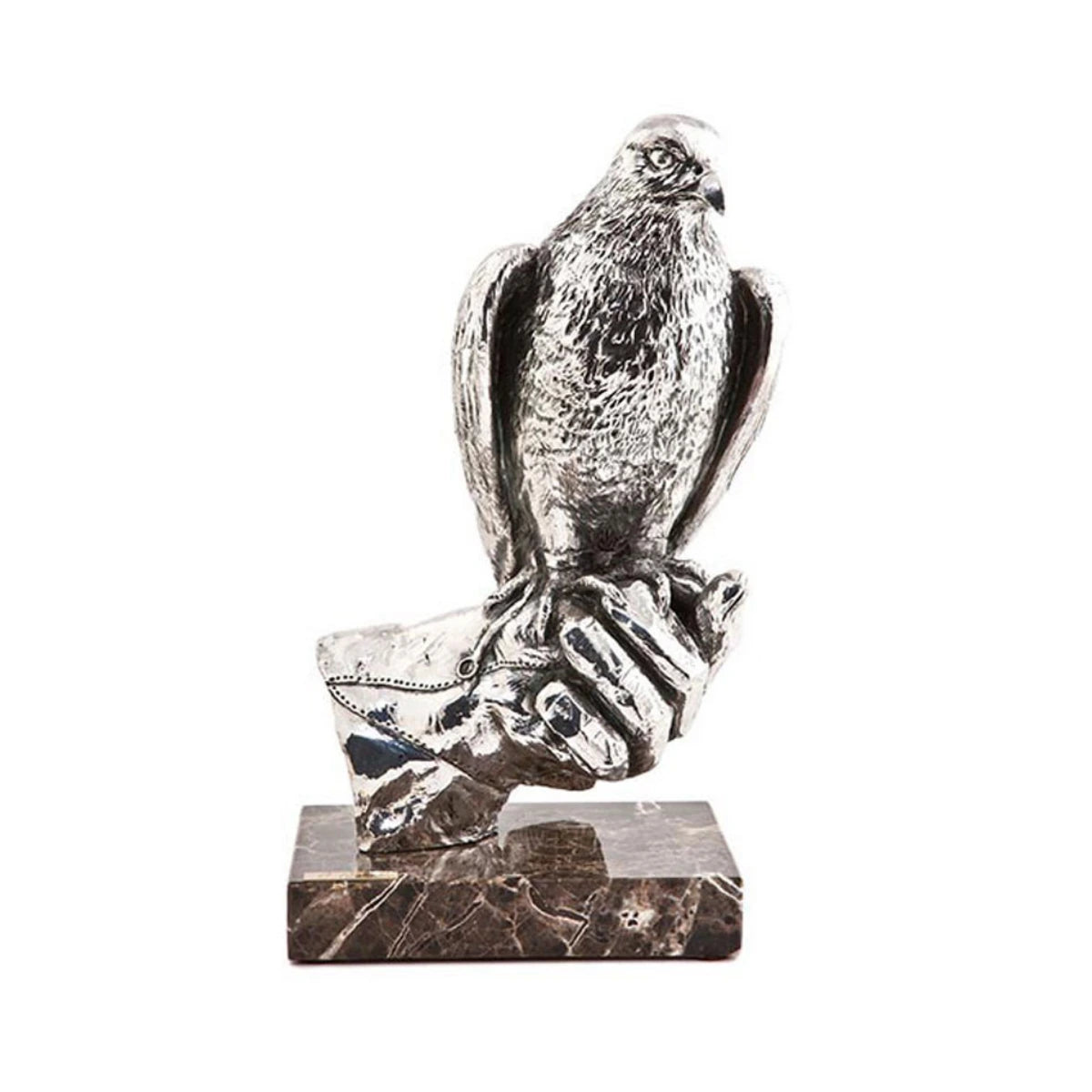 Silver Falcon on Hand – Elegant Artistic Sculpture