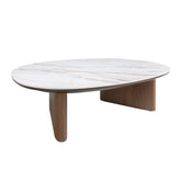 Organic-Shaped Porcelain Marble and Walnut Coffee Table