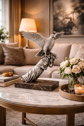 Silver Falcon Perched on Arm – Luxurious Artistic Sculpture by Anglada Esculturas - Main View