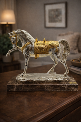 Silver Horse with Golden Details – Right Foot Raised by Anglada Esculturas - Main View