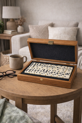 لعبة الدومينوز في صندوق خشبي مع Lupo burl