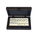 Domino Set in Dark grey Leather Croc tote wooden case by Manopoulos - Main View