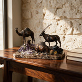 Camel and Oryx Sculpture — Bronze on Amethyst · 33 cm