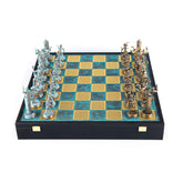 GREEK MYTHOLOGY CHESS SET in wooden box with blue/brown by Manopoulos - Main View