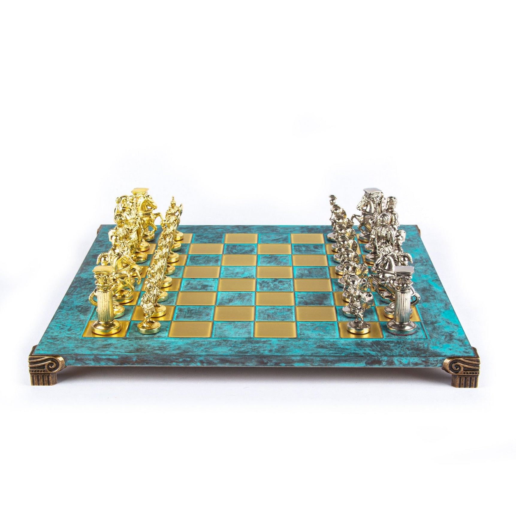 GREEK ROMAN PERIOD CHESS SET with gold/brown chessmen and bronze chessboard - 44 x 44cm (Large) - LAZADO
