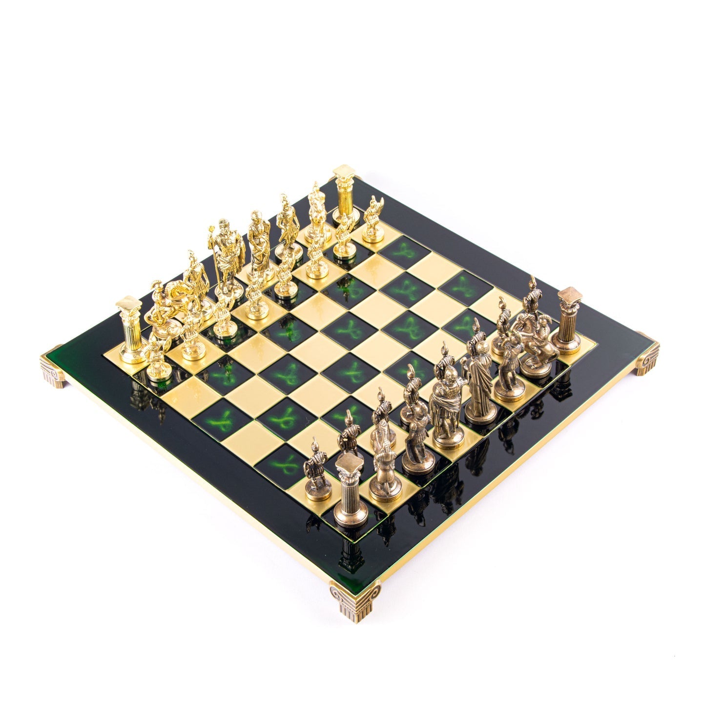 GREEK ROMAN PERIOD CHESS SET with gold/brown chessmen and bronze chessboard - 44 x 44cm (Large) - LAZADO