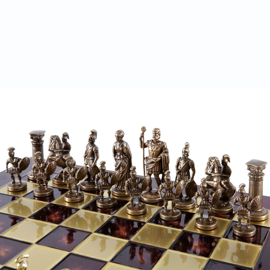 GREEK ROMAN PERIOD CHESS SET with gold/brown chessmen and bronze chessboard - 44 x 44cm (Large) - LAZADO