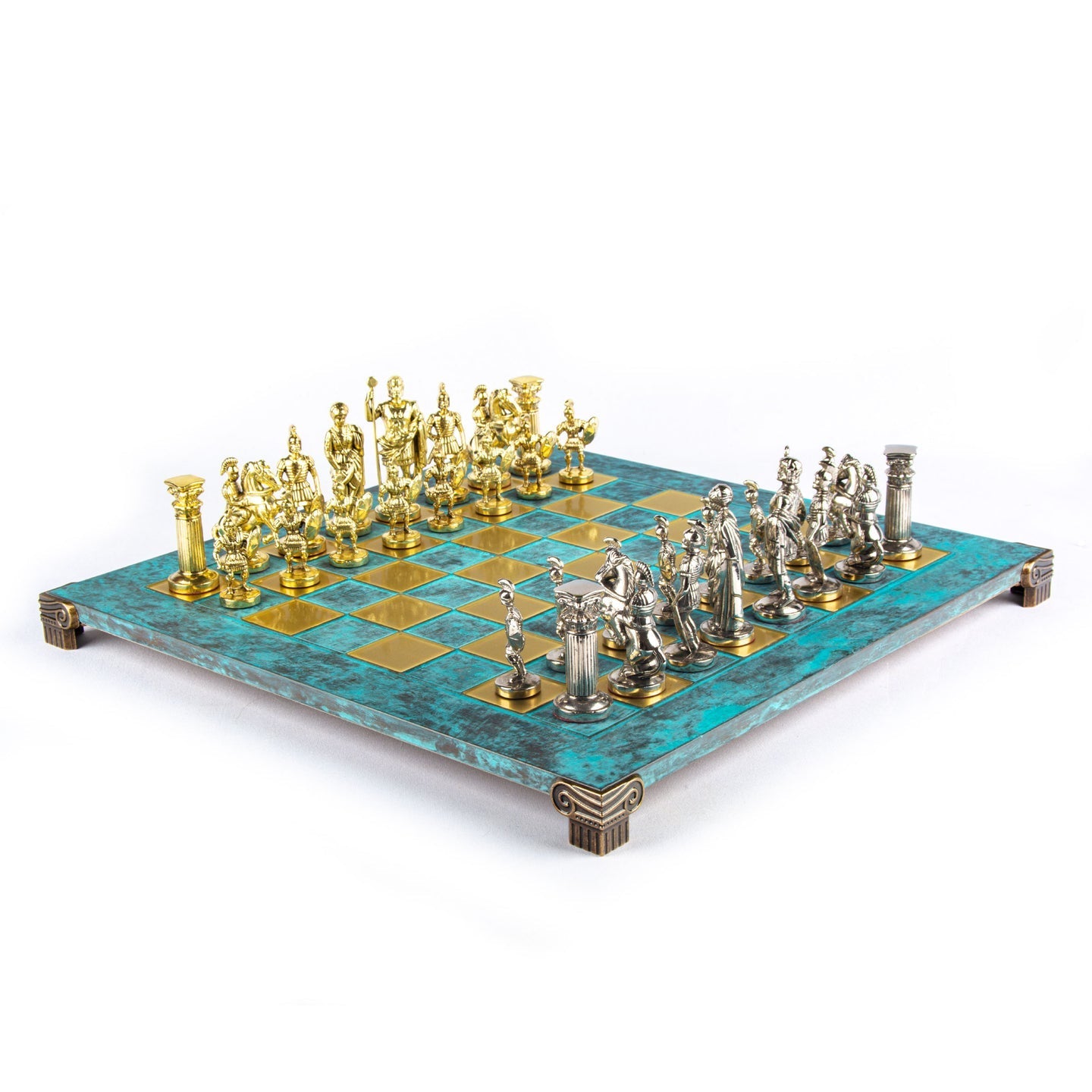GREEK ROMAN PERIOD CHESS SET with gold/brown chessmen and bronze chessboard - 44 x 44cm (Large) - LAZADO