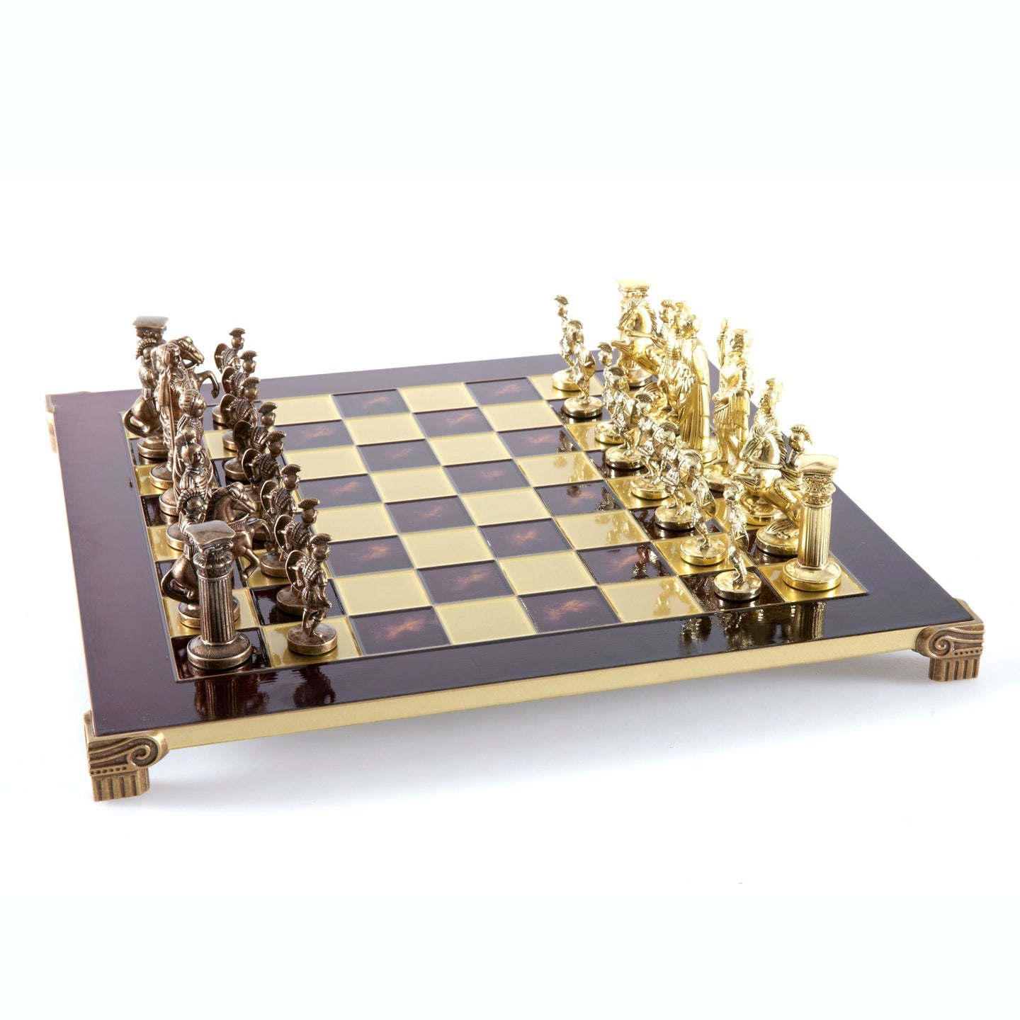 GREEK ROMAN PERIOD CHESS SET with gold/brown chessmen and bronze chessboard - 44 x 44cm (Large) - LAZADO