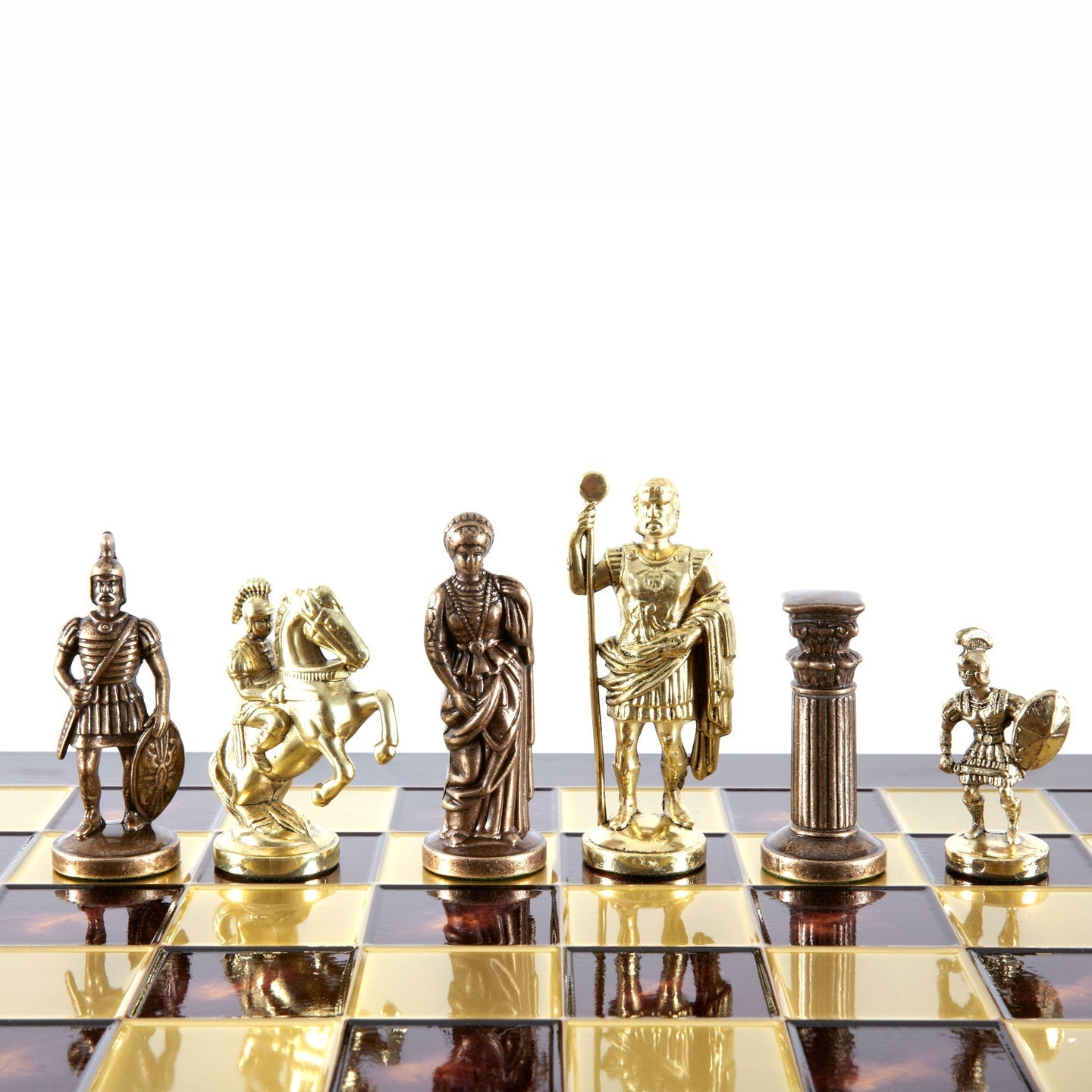 GREEK ROMAN PERIOD CHESS SET with gold/brown chessmen and bronze chessboard - 44 x 44cm (Large) - LAZADO