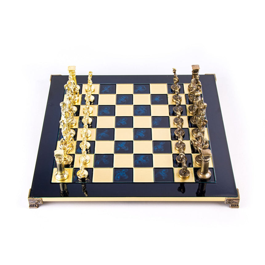 GREEK ROMAN PERIOD CHESS SET with gold/brown chessmen and bronze chessboard - 44 x 44cm (Large) - LAZADO