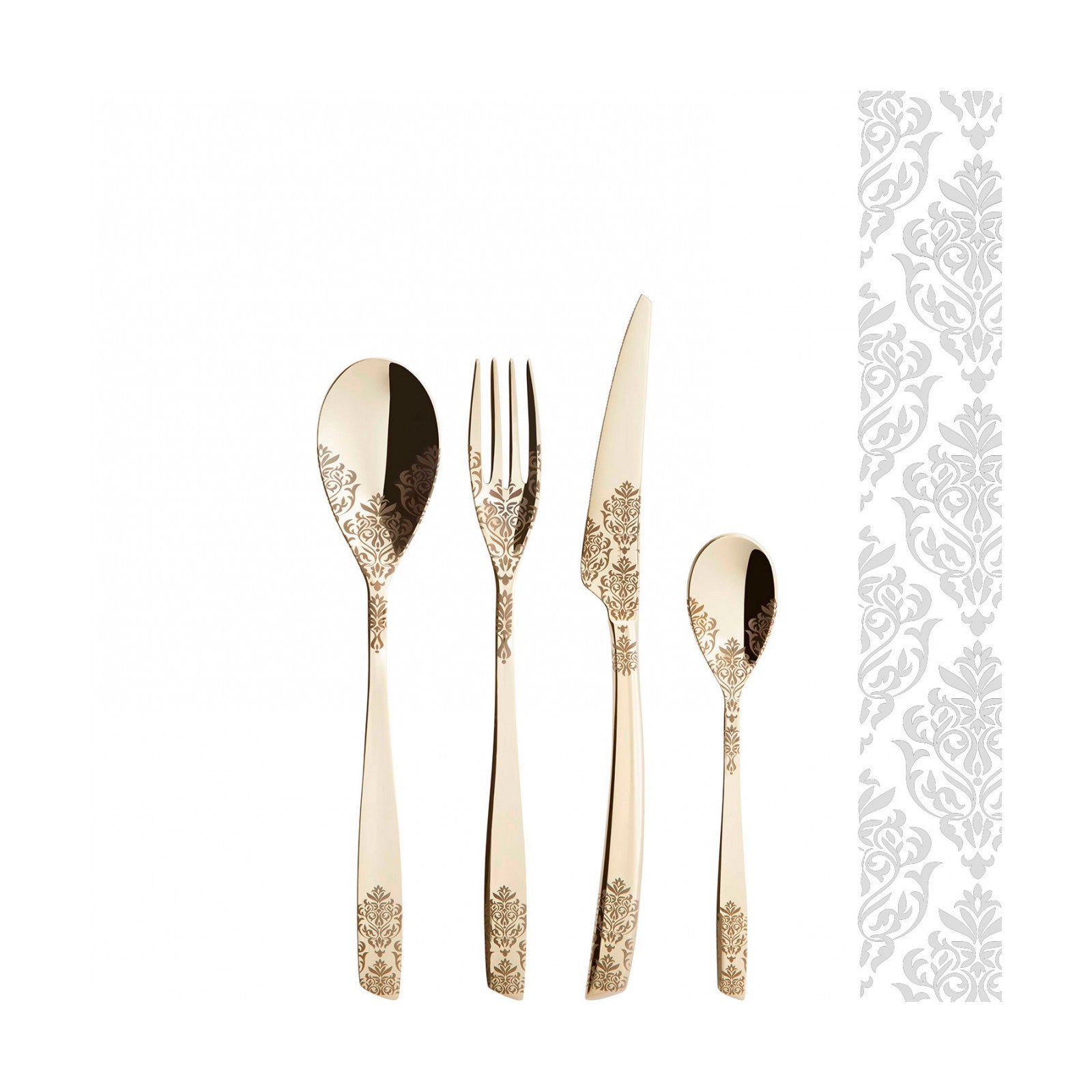 Riviera Dévoré Champagne – PVD – 75-Piece Cutlery Set – Wengé Wood Box