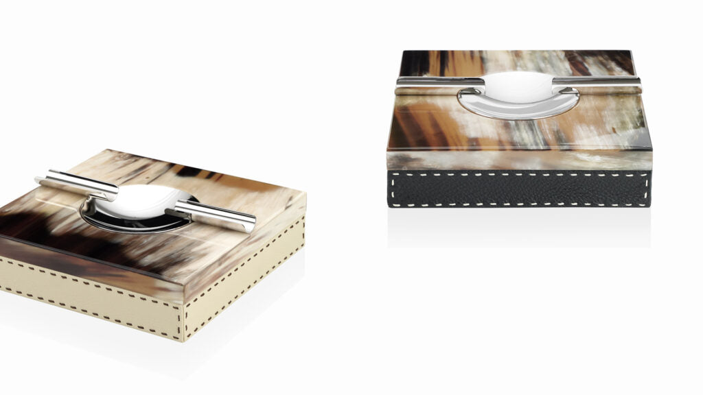 LEANDRO - Ash tray glossy horn, chromed brass and Aida pebbled leather - LAZADO