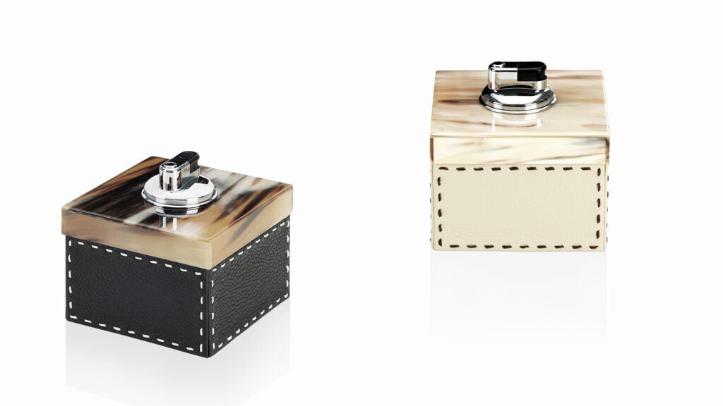 LEANDRO - Lighter in glossy horn, chromed brass and Aida pebbled leather - LAZADO