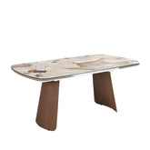 Oval extendable dining table with porcelain marble and walnut