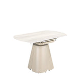 Extendable round dining table in porcelain marble and sand-coloured steel