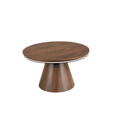 Extendable round coffee table in walnut and porcelain marble
