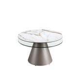 Extendable round coffee table in tempered glass, porcelain marble and silver-grey steel