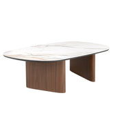 Organic-Shaped Porcelain Marble and Walnut Coffee Table