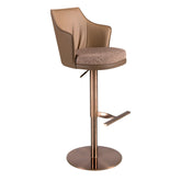 Swivel stool in mottled brown fabric and brown leatherette