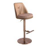 Swivel stool in mottled brown fabric and brown leatherette