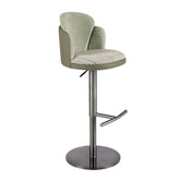 Swivel stool in dark green and white fabric and olive green leatherette