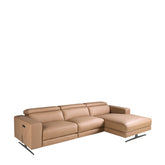 Right-hand brown leather chaise longue recliner sofa
