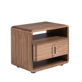 Walnut and black PVC bedside table