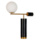 Table lamp in white glass, polished gold steel and porcelain marble base