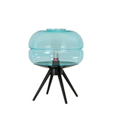Blue glass and black steel table lamp