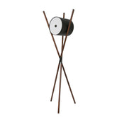 Floor lamp in wood upholstered in black leatherette and dark walnut