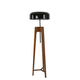 Floor lamp in black and white aluminium and walnut-coloured pine wood