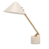 Table lamp in white steel and polished gold steel with porcelain marble base