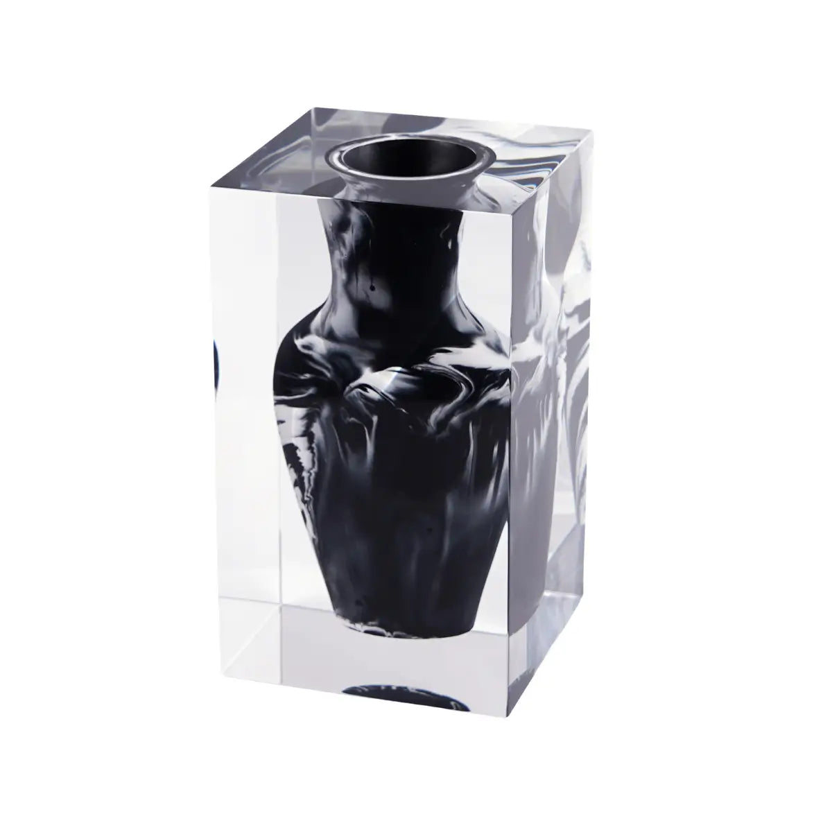 Wide-Chest Acrylic Vase – Black Mottle