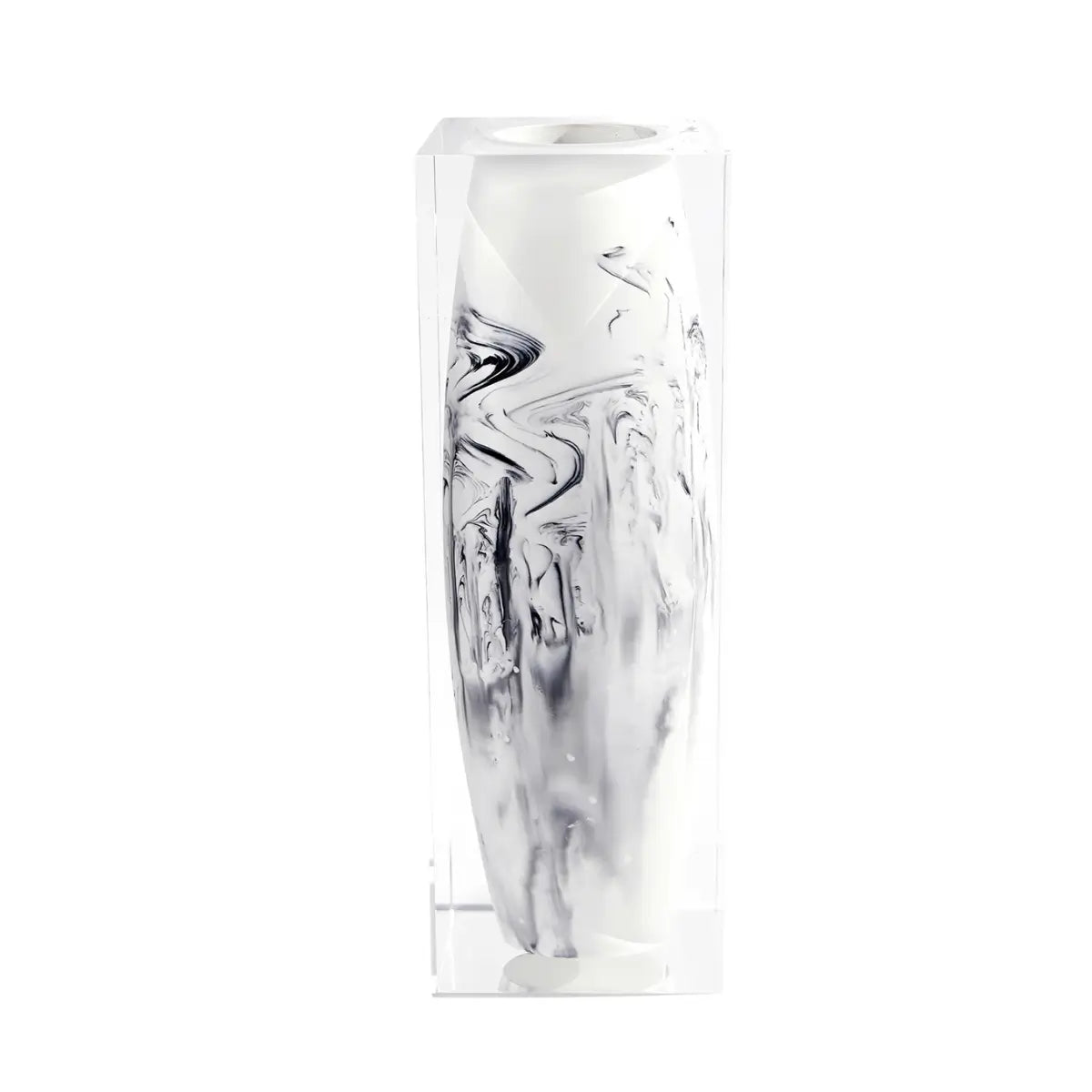 Waist-Drum Acrylic Art Vase – White Mottle