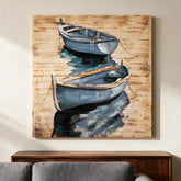 Moored Boats — Painting on Wood with Silver Leaf · 100×100 cm