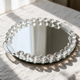 Crystal Tray with Rhinestone Rim — Round