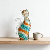 Seated Cat Figurine — Hand-Worked Coloured Crystal · 20.5 cm