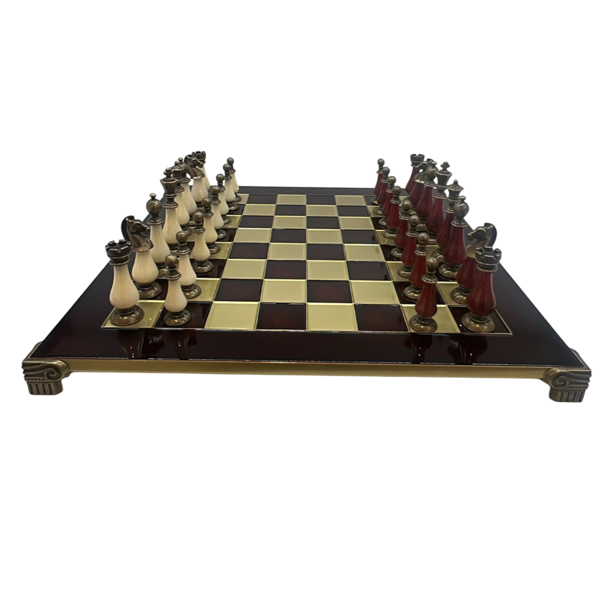 مجموعة شطرنج معدنية فاخرة باللونين الأحمر والذهبي