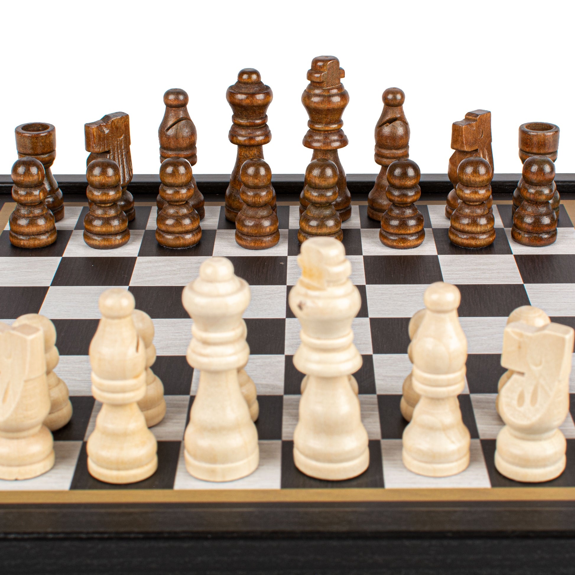 Modern 2-in-1 Combo Game Set - Chess & Backgammon in Black Wenge Wooden Case (Small)