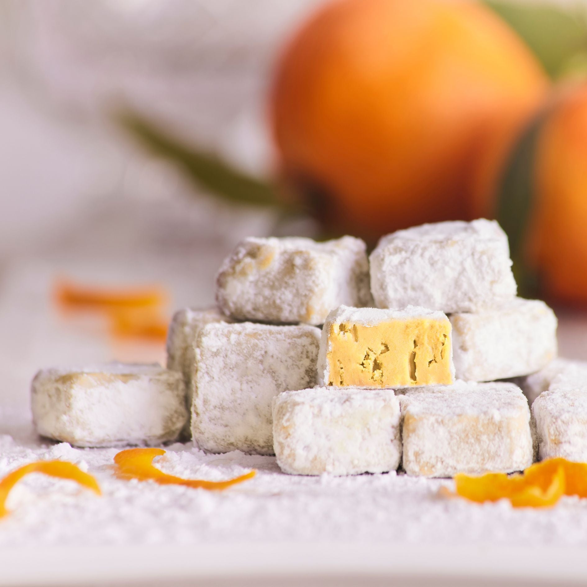حلوى ناعمة بنكهة الماندرين المغطاة بالسكر البودرة - 200 غرام