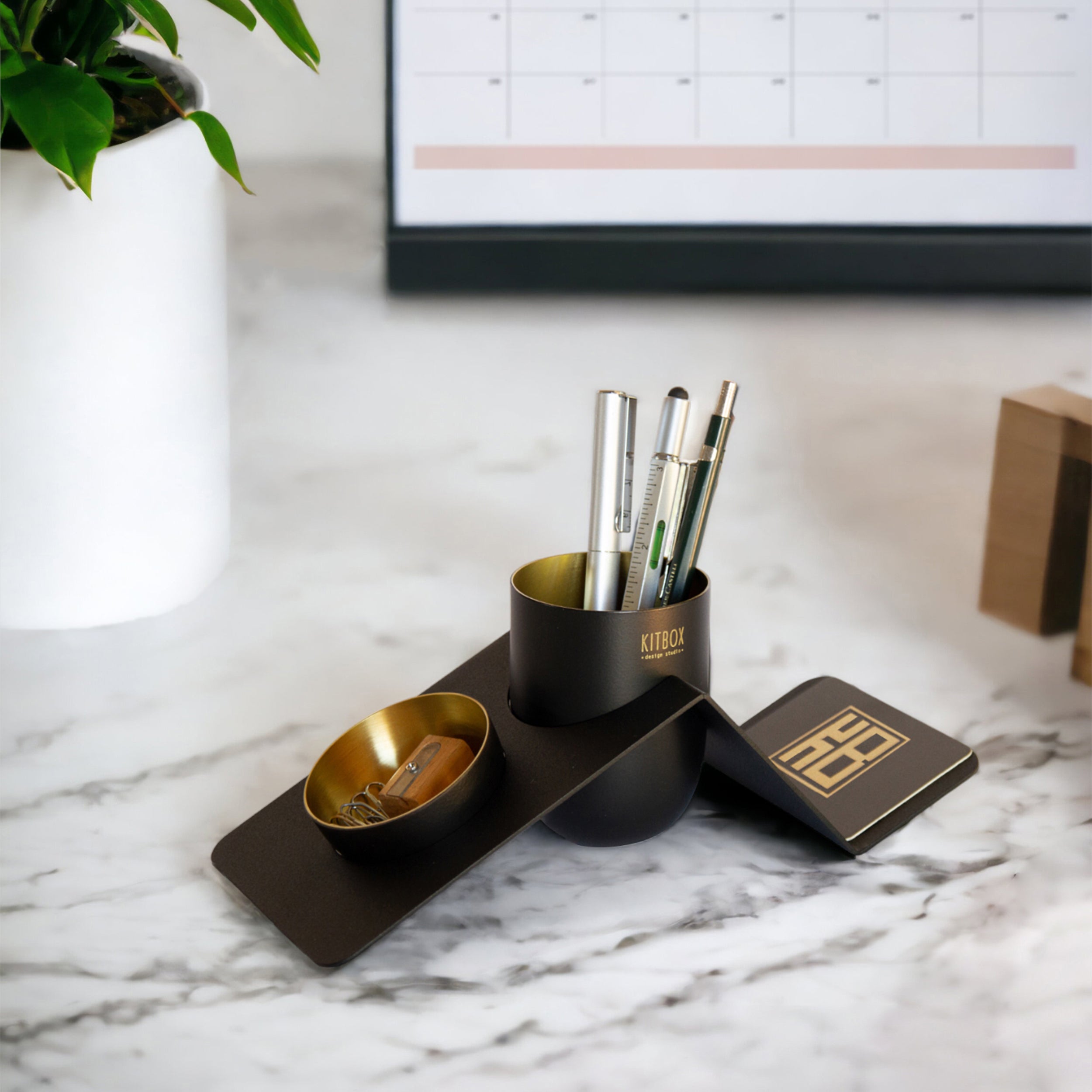 blank desk organizer black & brass blnk07 - LAZADO