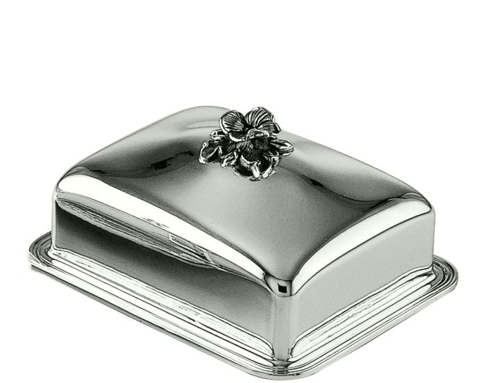 Inglese - Rectangular butter dish w/flower hold 14x11 cm