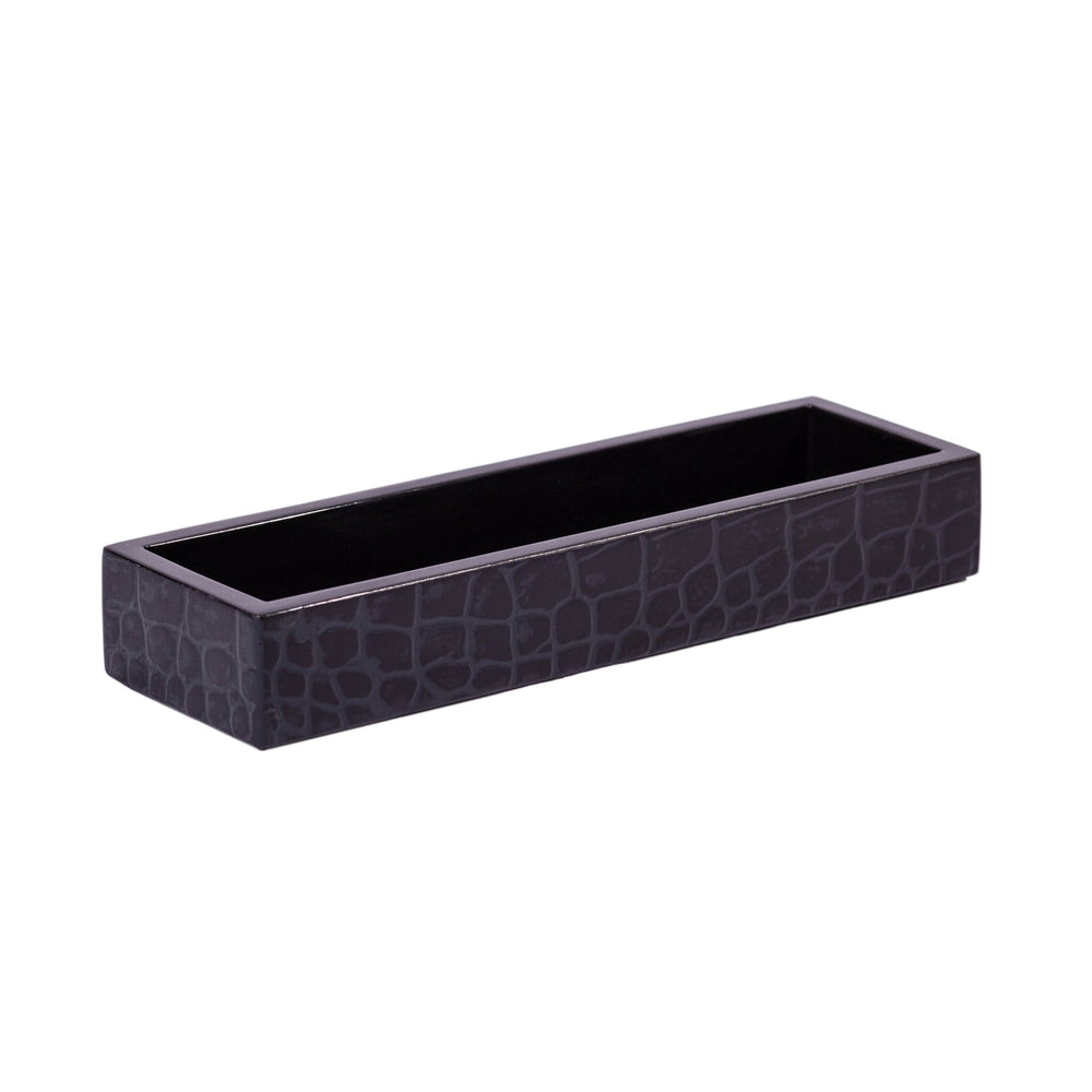 Rectangular black planter with textured surface on a white background