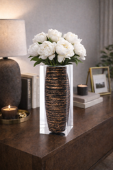 Waist-Drum Acrylic Art Vase – Golden Mottle by LAZADO-Decor - Main View