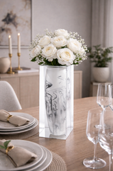 Waist-Drum Acrylic Art Vase – White Mottle by LAZADO-Decor - Main View